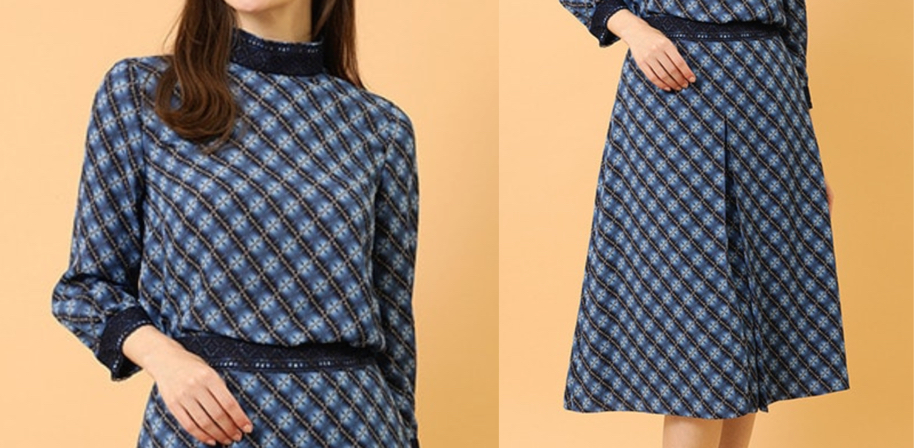 DAKS（ダックス）ネイビーのジャガードセットワンピース