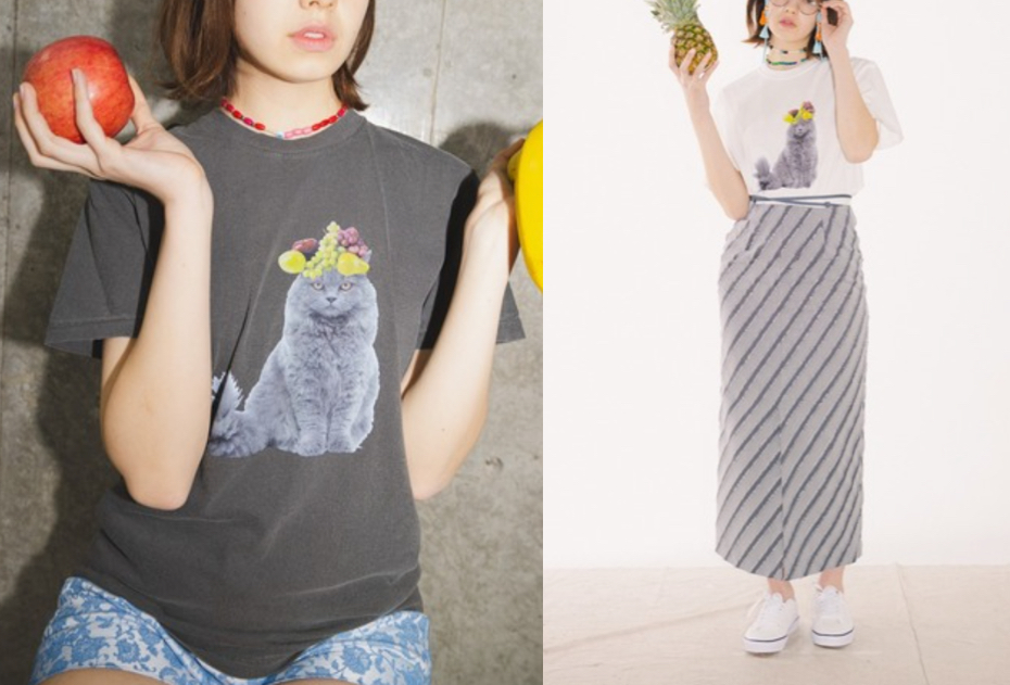 PARKS TOKYO SELECTチャコールグレーの猫ちゃんプリントTシャツ