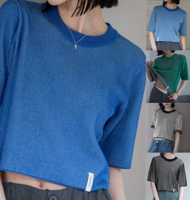 vacancyブルーの5分袖Tシャツ