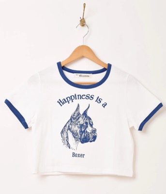 Elcaminoホワイトxブルーのクロップド丈Tシャツ