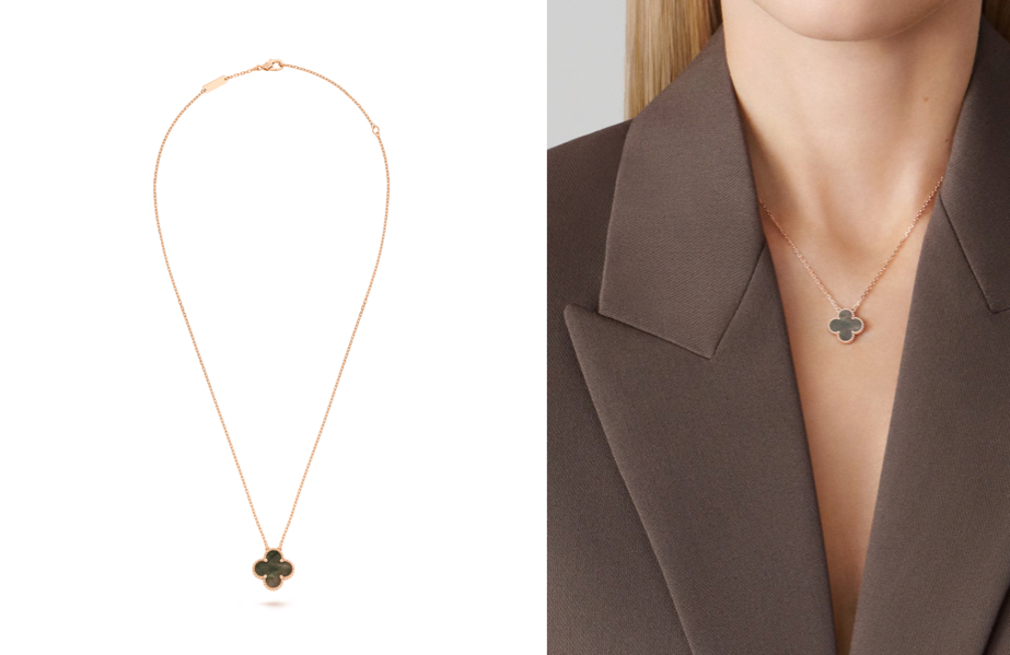 vancleefarpelsブラックのフラワーデザインネックレス