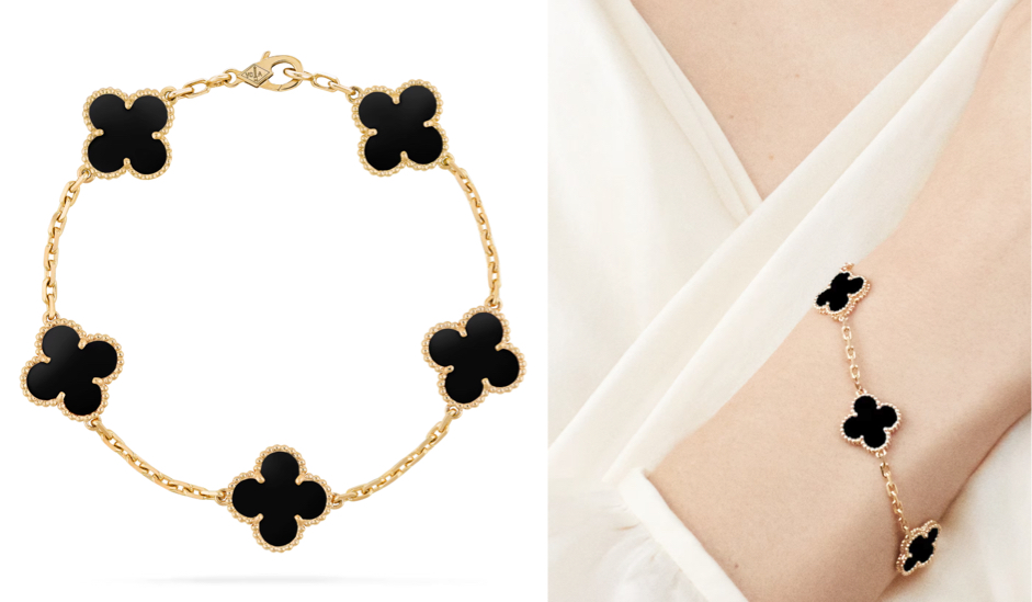vancleefarpelsブラックのフラワーデザインブレスレット