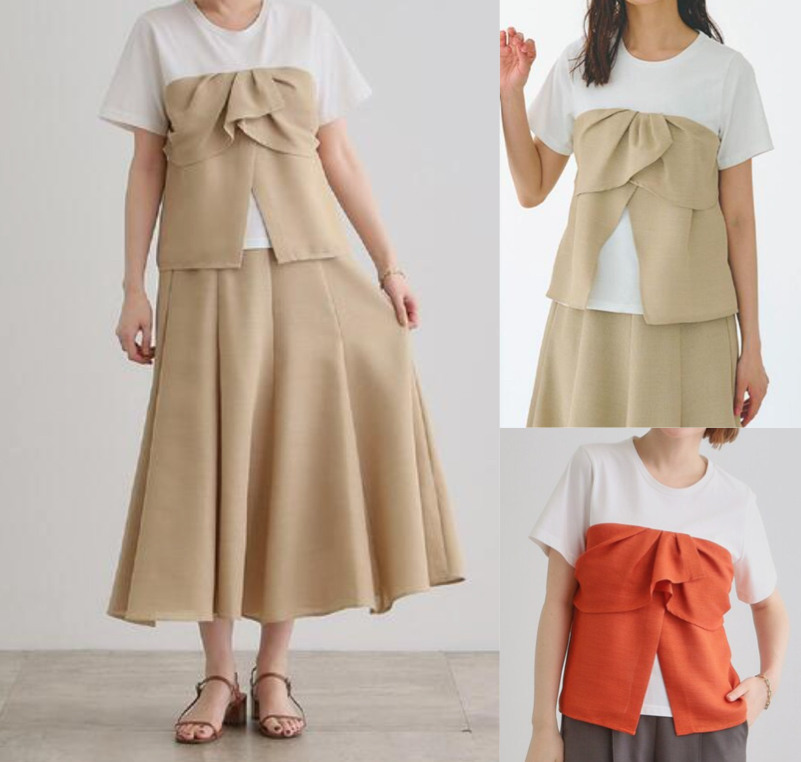 grove（グローブ）ベージュxホワイトのビスチェドッキングTシャツ