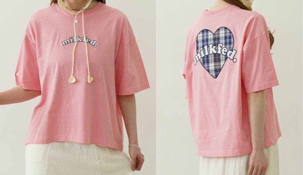MILKFED.（ミルクフェド）ピンクのロゴTシャツ
