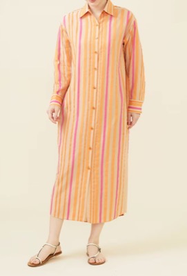 Sybilla（シビラ）オレンジのストライプ柄シャツワンピース