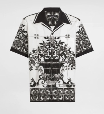 DOLCE&GABBANA（ドルチェ＆ガッバーナ）ホワイトxブラックのプリントアロハシャツ