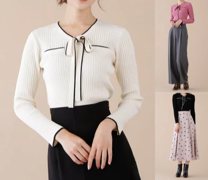 JILL by JILL STUART（ジル バイ ジル スチュアート）ホワイトのバイカラーボウタイブラウス