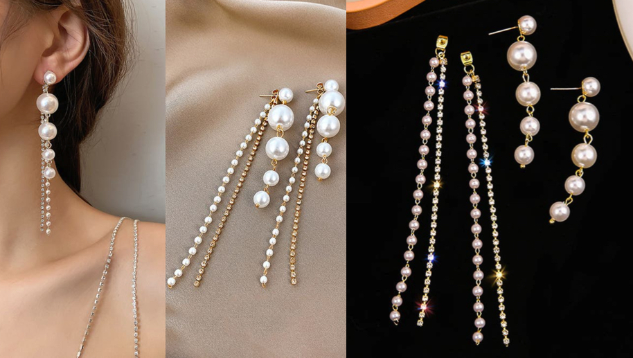 shoppinggo ピアス パール ロングピアス　揺れる 2wayパールの揺れるロングピアス
