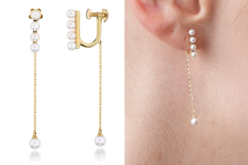 STAR JEWELRY（スタージュエリー）ゴールドxパールのチェーンイヤリング