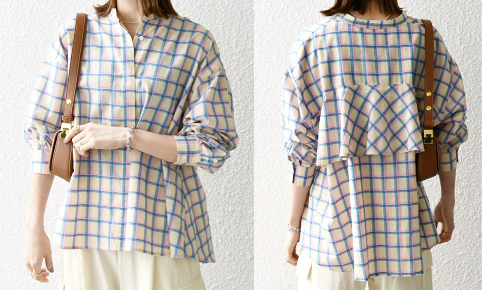 SHIPS any(シップス エニィ)ベージュのチェック柄ブラウス