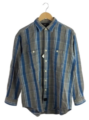RRL（ダブルアールエル）グレーxブルーのストライプシャツ