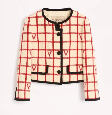 Valentino Garavani（ヴァレンティノ ガラヴァーニ）アイボリーxレッドのチェック柄ジャケット
