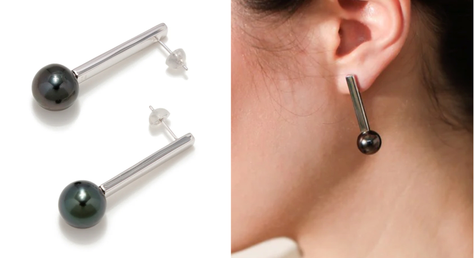 MARLENA（マルレナ）シルバーのバー&黒蝶真珠ピアス