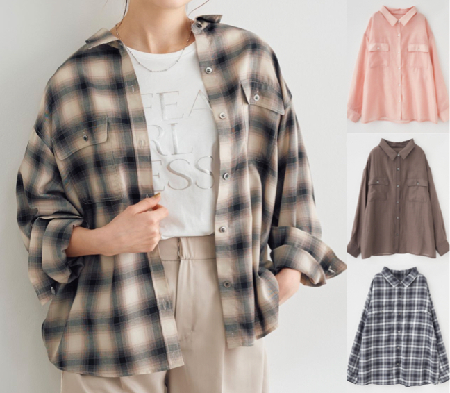 Stola.（ストラ）ベージュxネイビーのチェック柄シャツ