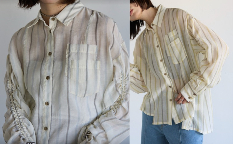 SOTTドロストスリーブシアーストライプシャツ