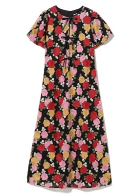 Ray BEAMS（ビームス）ブラックのカラフル花柄ワンピース