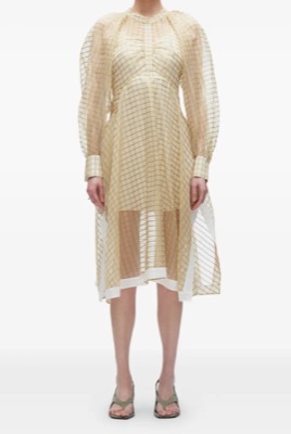 3.1 Phillip Lim（スリーワンフィリップリム）ベージュのチェック柄パフスリーブワンピース