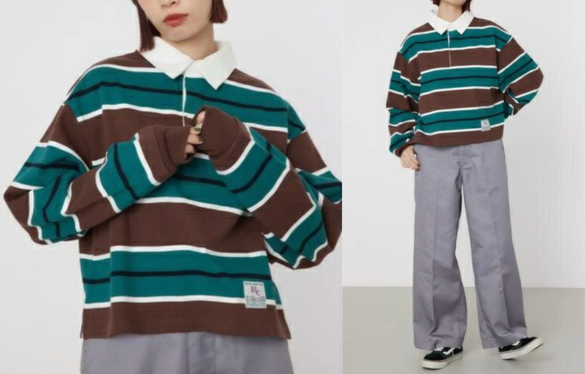 RODEO CROWNS WIDE BOWLブラウン✕グリーンのポロシャツ