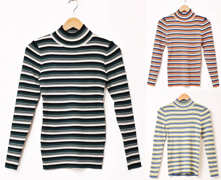 Meridian（メリディアン）グリーン系のマルチボーダーニット