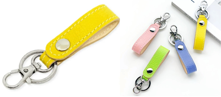 イエローのレザーキーリング