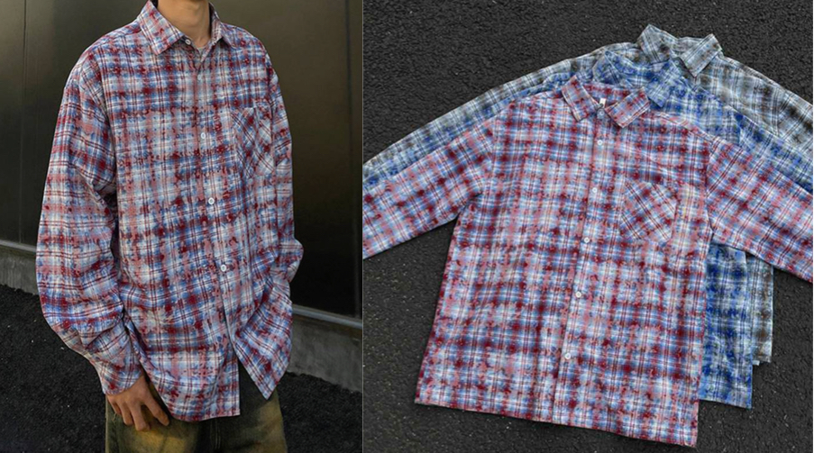赤いチェック柄シャツ