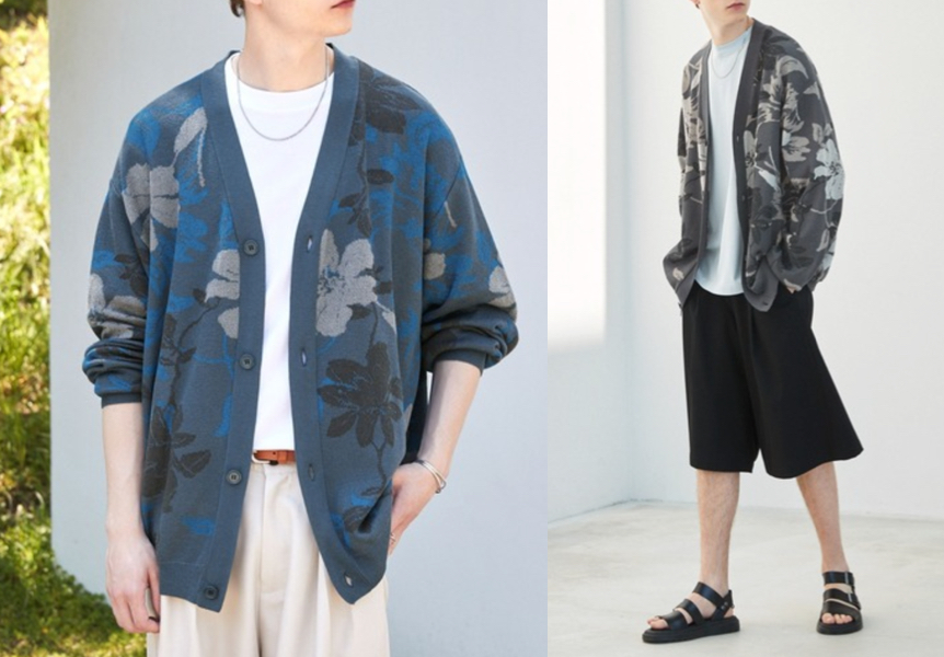 
EMMA CLOTHESブルーのフラワー柄カーディガン