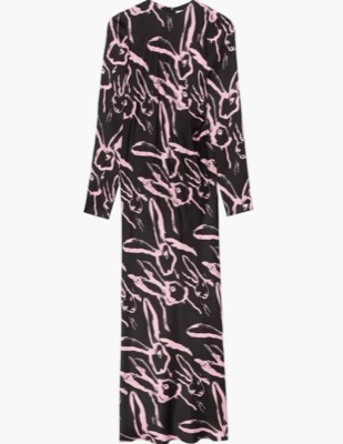 MSGM(エムエスジーエム)ブラックxピンクのうさぎ柄ワンピース