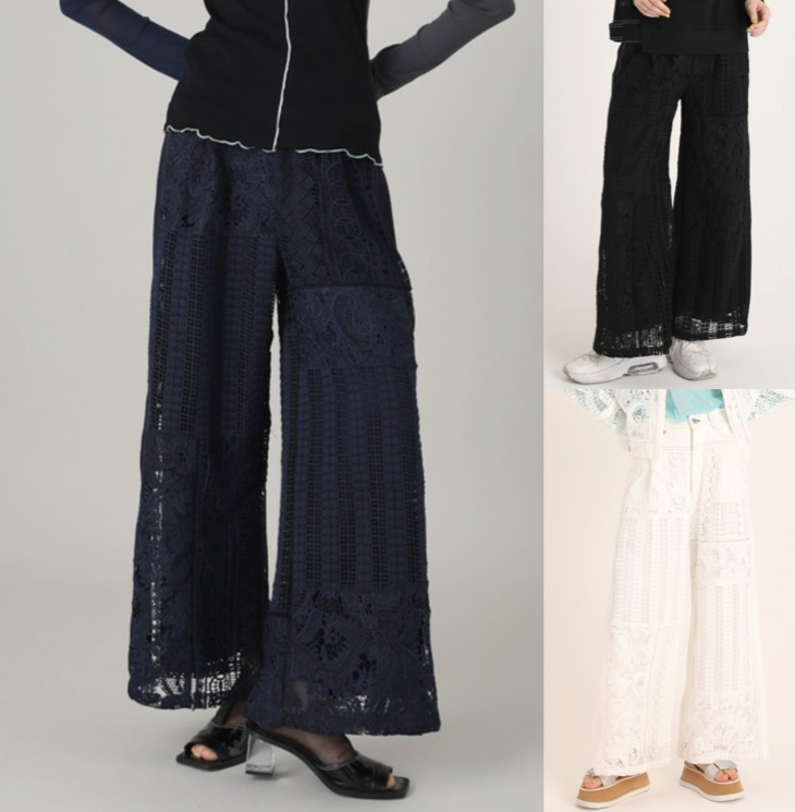 AULA AILA(アウラアイラ)ネイビーのデニムレースワイドパンツ