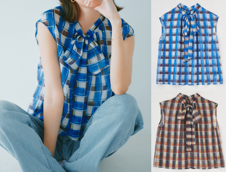 LOUNIE（ルーニィ）ブルーのチェック柄ブラウス