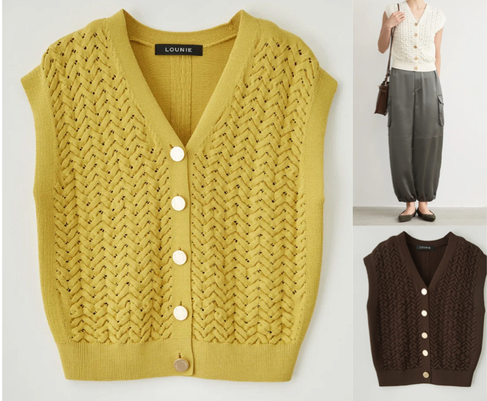 LOUNIE（ルーニィ）イエローのケーブル編みベスト