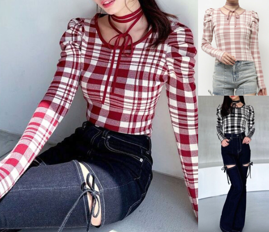 RESEXXY赤いチェックのカットソー