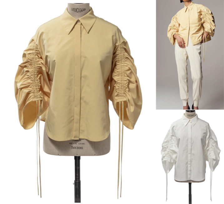 teechiベージュの袖シャーリングブラウス