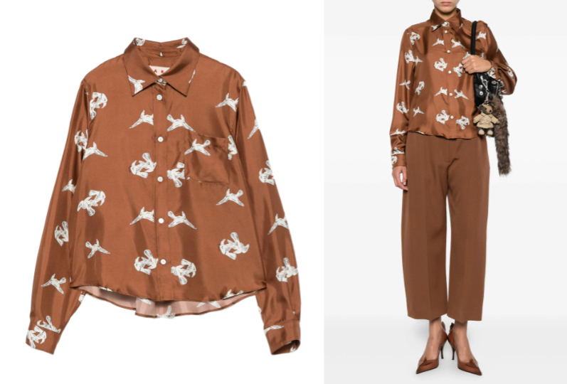 Marniブラウンのバード柄ブラウス