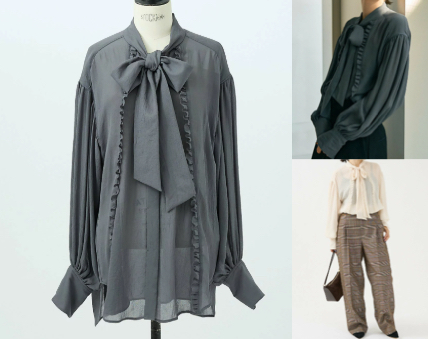 DESIGNWORKS/デザインワークス    グリーンのボウタイブラウス