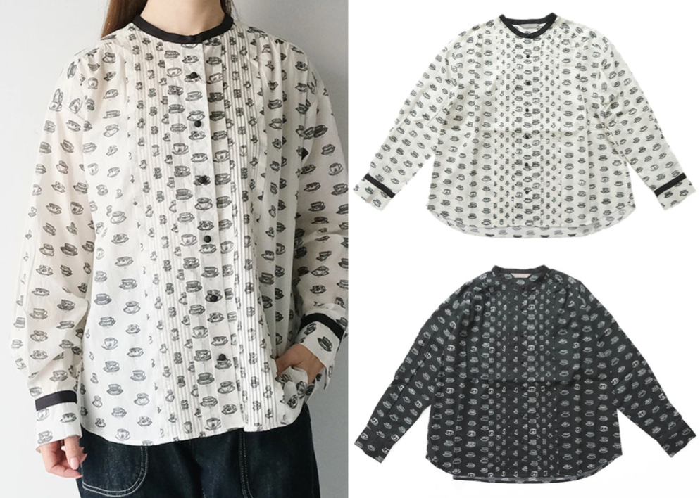 Pont de Chalons(ポンデシャロン)ホワイトのティーカップ柄ブラウス