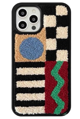 ブラックのレトロ刺繍チェックスマホケース