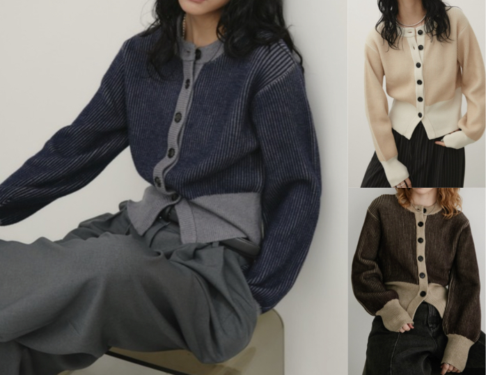 Aunt Marie's(アントマリーズ)ネイビーの配色リブニットカーディガン