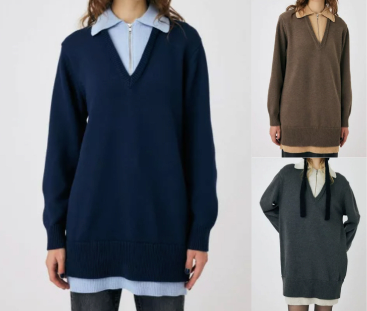 MOUSSY(マウジー)ネイビーのレイヤードニットワンピース