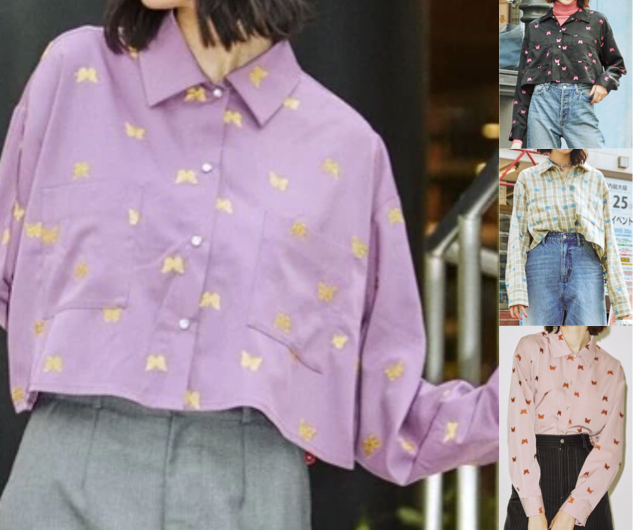 jouetie(ジュエティ)パープルの蝶々柄シャツ