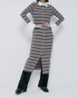 mixxdavid(ミックスデイヴィッド)ブラウンxグリーン系のボーダーワンピース