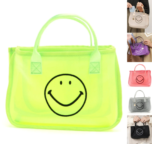 cachecache(カシュカシュ)ライトグリーンのスマイルモチーフメッシュバッグ