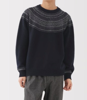 MUJI 無印良品ネイビーのジャガード編みニット