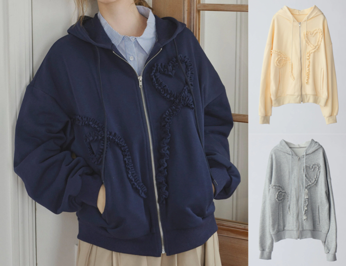 idem(イデム)ネイビーのハートフリルパーカー