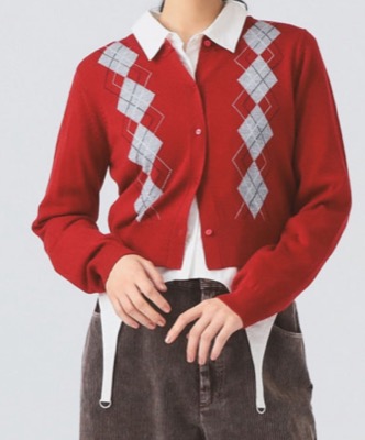 Ray BEAMS(ビームス)赤いアーガイル柄カーディガン