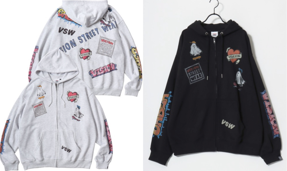 VISION STREET WEAR(ヴィジョンストリートウェア)グレーのおばけ柄スウェットパーカー