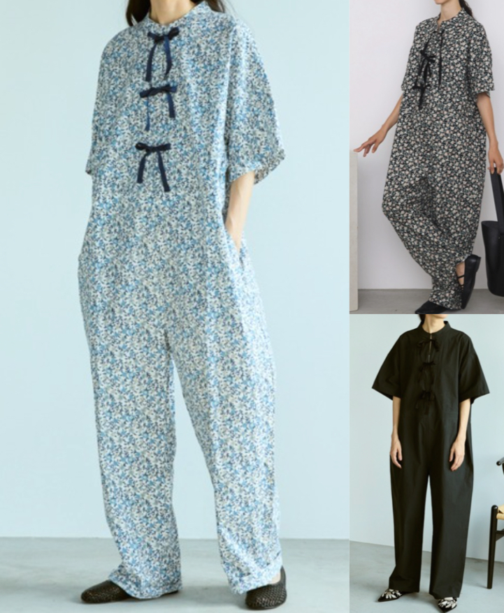 Libra Cue(リブラキュー)ブルーの小花柄オールインワン