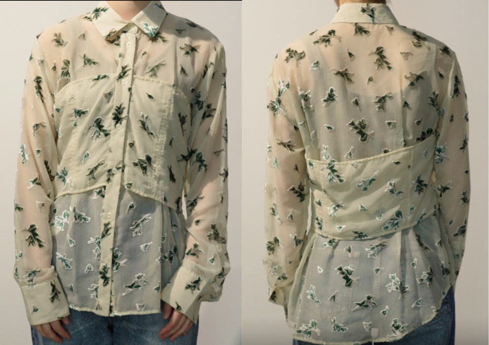 CLANEオフホワイトのフラワー柄シャツ