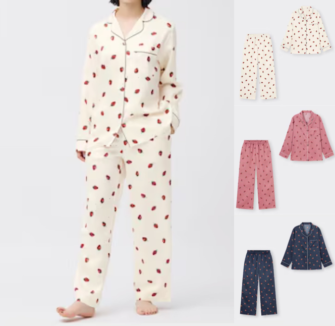 GU(ジーユー)アイボリーのいちご柄パジャマ