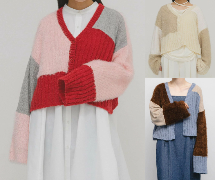 KBF(ケイビーエフ)ピンク系のパッチワークカーディガン