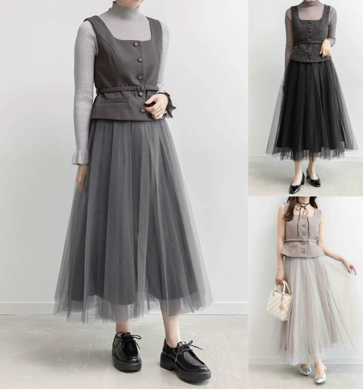 RANDA(ランダ)グレーのシアーチュールワンピース